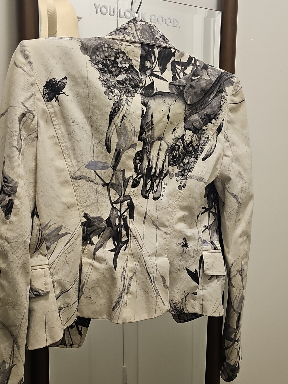 Just Cavalli Cream and Black Botanical-Print Tailored Blazer - Picture 2 of 2